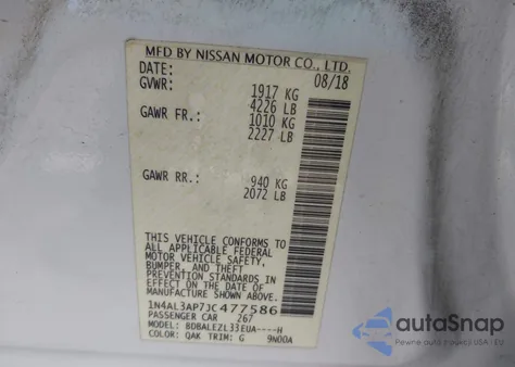 2018 Nissan Altima 2.5 S z USA, uszkodzony, nr VIN 1N4AL3AP7JC477586